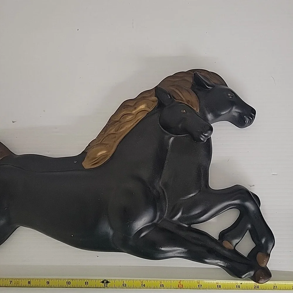 Vintage‎ Chalkware Running Black Gold Horses Western Wall Hanging MCM